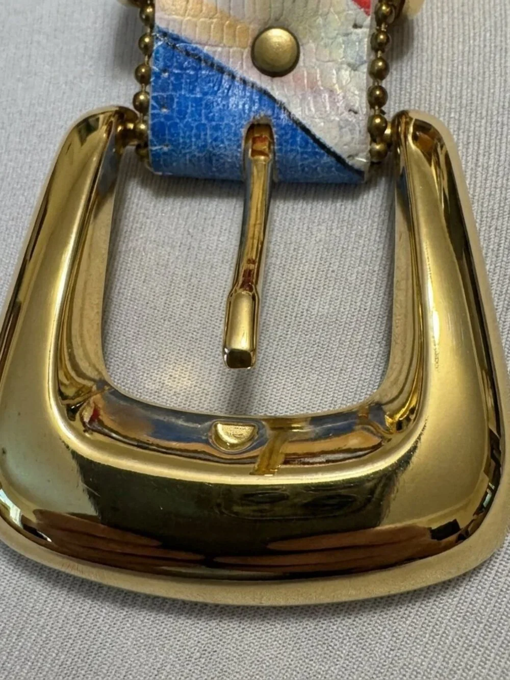 Vintage Rainbow Studded Rhinestone Belt Abstract Brass Buckle
